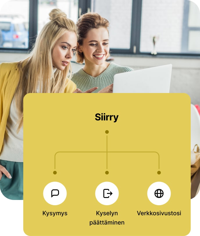 Kaksi naista täyttävät kyselylomaketta kannettavalla tietokoneella.
